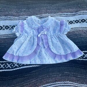 VTG COTTON CANDY PURPLE FLORAL GRAPHIC PRINT RUFFLE SHIRT BABY SIZE 6 MONTHS
